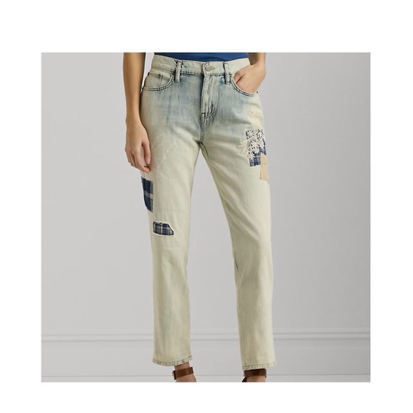 Ralph Lauren Black Label Jeans Women's Patchwork Denim Straight Leg Pants NWT - Picture 1 of 11
